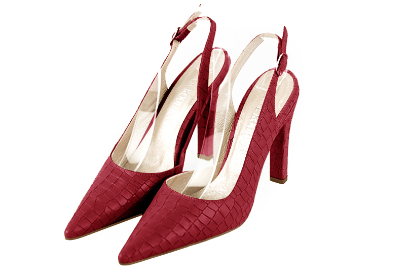 Cardinal red women's slingback shoes. Pointed toe. Very high slim heel. Front view - Florence KOOIJMAN